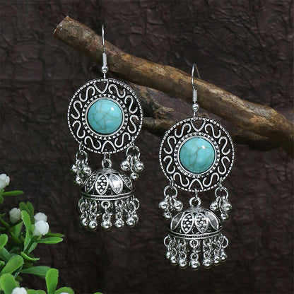Bohemian Geometric Alloy Earrings with Bell Detail
