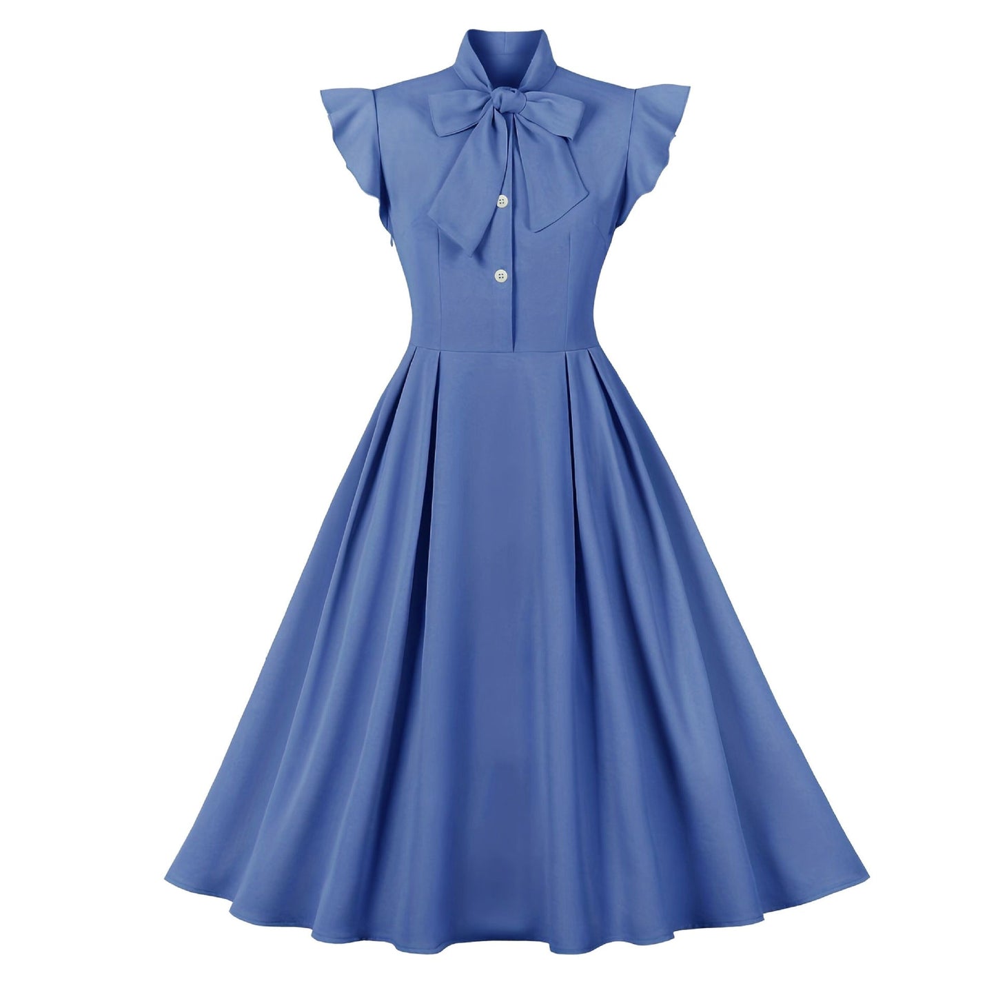 Vintage Style Ruffled Sleeve Belted Midi Dress