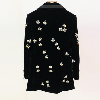 Beaded Velvet Blazer with Rhinestones