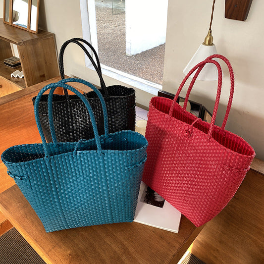 Woven Tote Bag Stylish Casual Beach Bag PVC Material