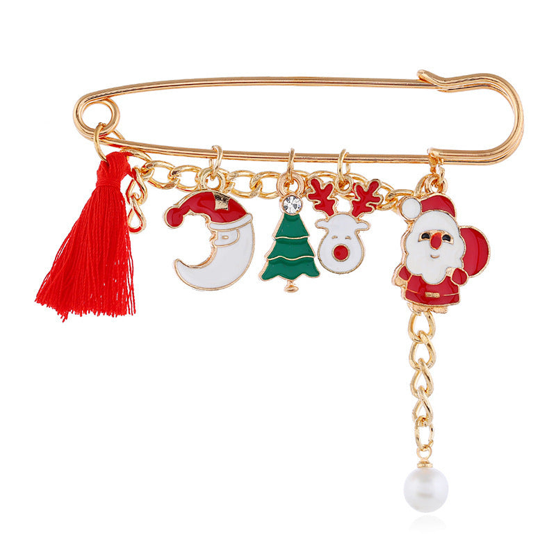 Funny Santa Claus Snowflake Cartoon Brooch
