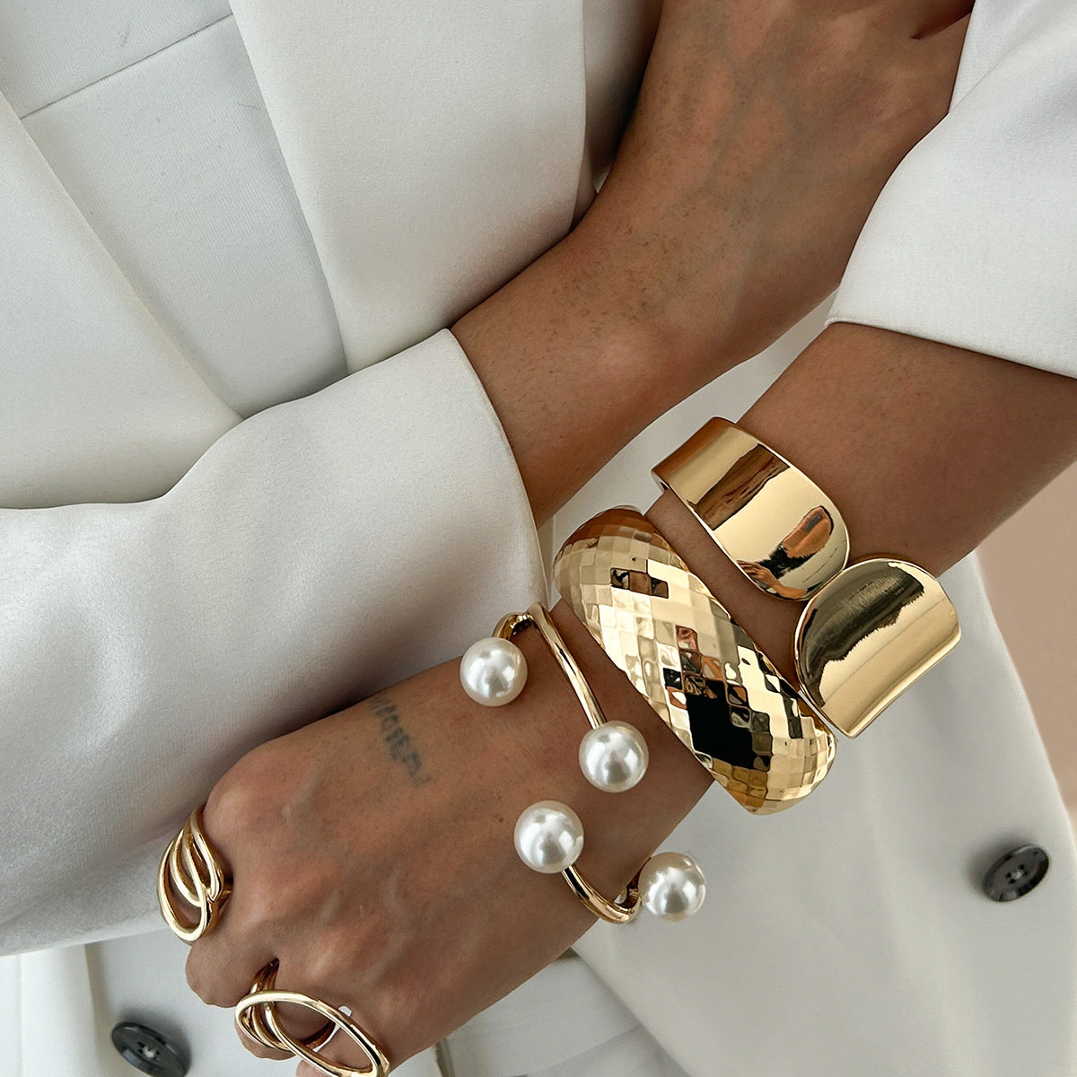 Asymmetrical Gold Spring Bracelet Set Trendy Ins Style