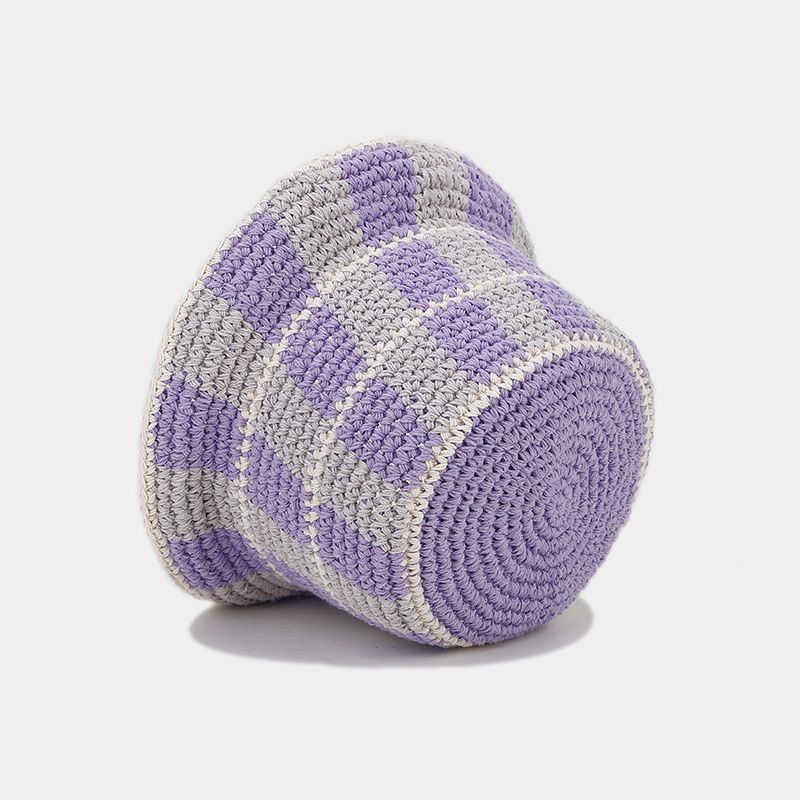 Contrast Color Plaid Casual Crochet Bucket Hat