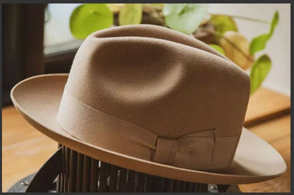 Stylish Wool Fedora Hat Classic British Wide-Brimmed Felt Hat