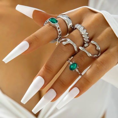 Geometric Gemstone Ring Set Fashionable Zinc Alloy Stackable Rings