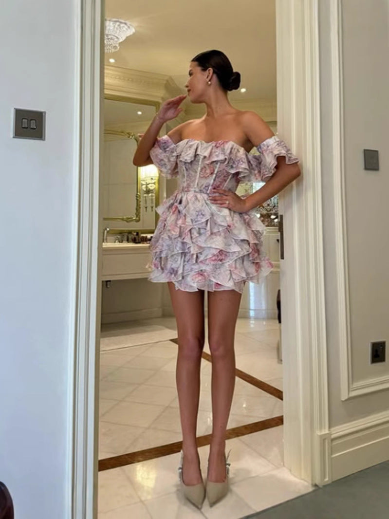 Elegant V-Neck Sleeveless Mini Dress In Bright Pink