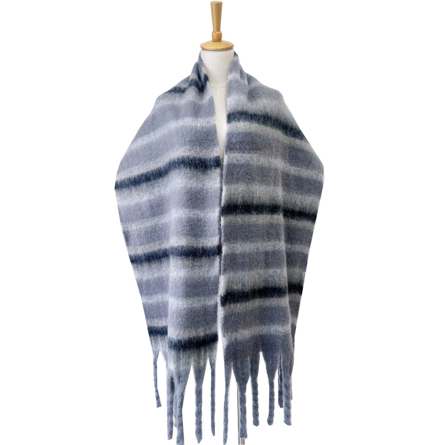 Winter Striped Oversized Thick Soft Tassel Scarfs