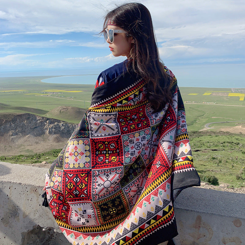 Sunscreen Women'S Summer Thin Tibetan Super Scarf Ethnic Wind Scarf Beach Towel
