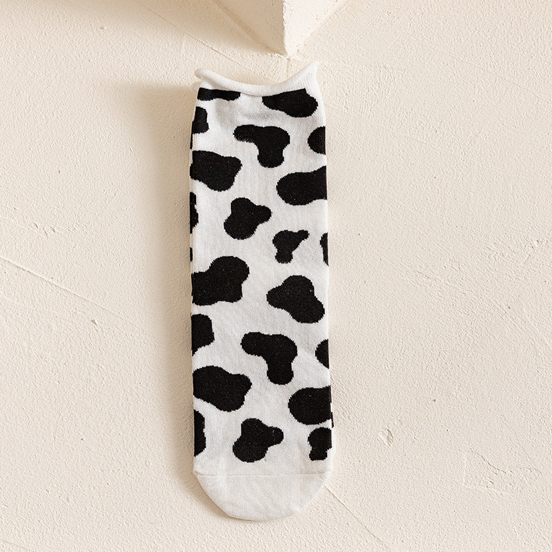 Rufia - Hip-Hop Classic Black and White Cow Print Striped Socks