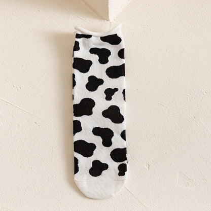Rufia - Hip-Hop Classic Black and White Cow Print Striped Socks