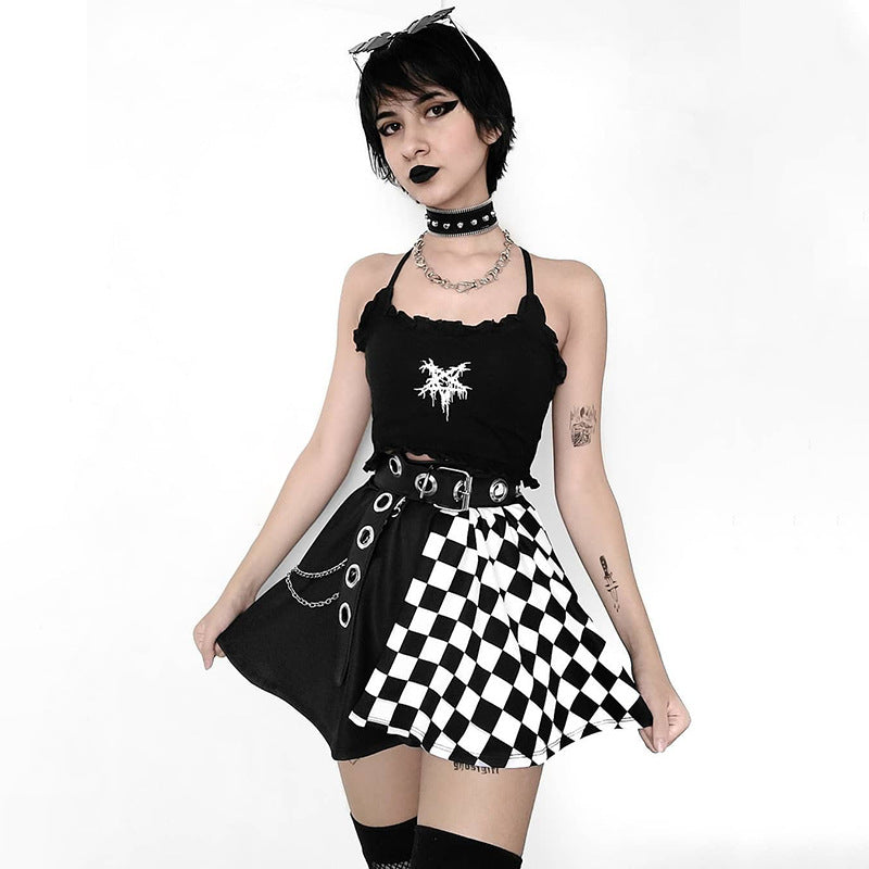 Trendy Black Houndstooth Panel Midi Skirt