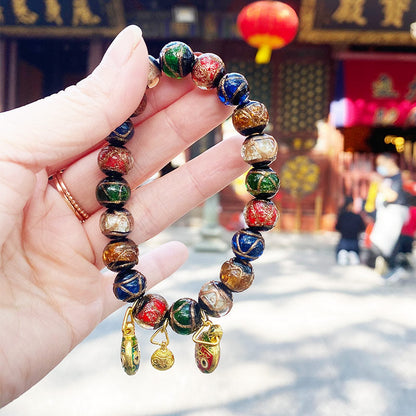 Multi-Treasure Fragrant Ash Glass Beads Bracelet Five-Color Orb Swallowing Gold Beast Couple Prayer Beads Bracelet.