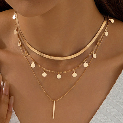 Geometric Layered Necklace With Tassel Pendant For Women