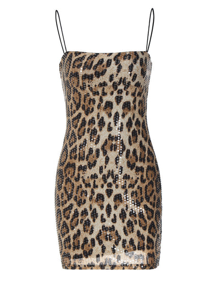 Women's Trendy Leopard Print Sheath Dress with Sequins