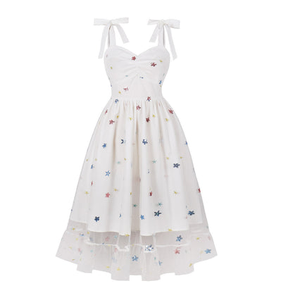 Elegant High-Waisted Tulle Dress with Embroidery