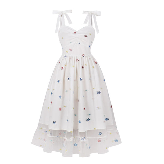 Elegant High-Waisted Tulle Dress with Embroidery