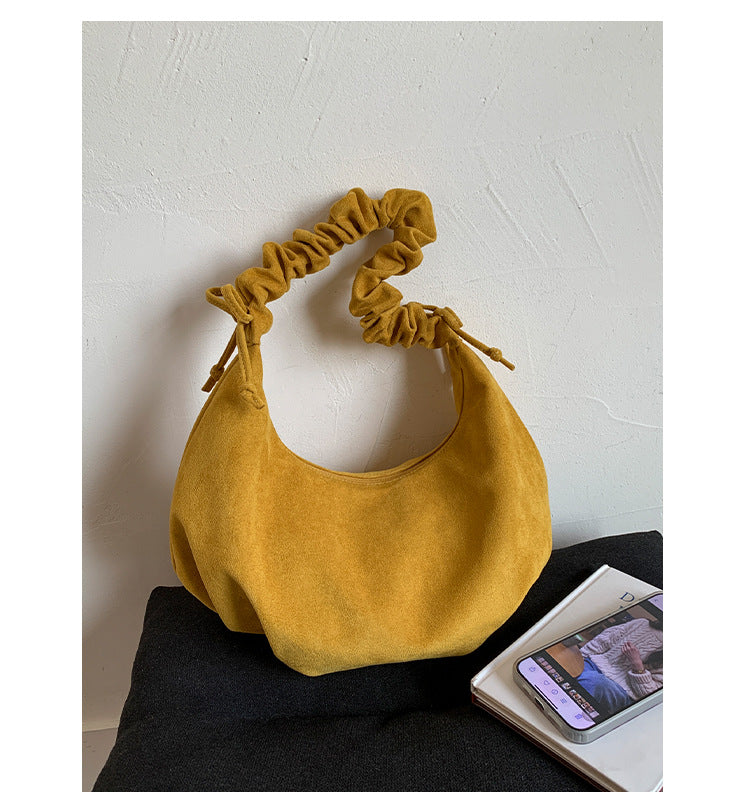 Retro Velvet Drawstring Dumpling Bag Casual Chic Shoulder Bag