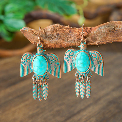 Vintage Geometric Turquoise Drop Earrings Statement Jewelry