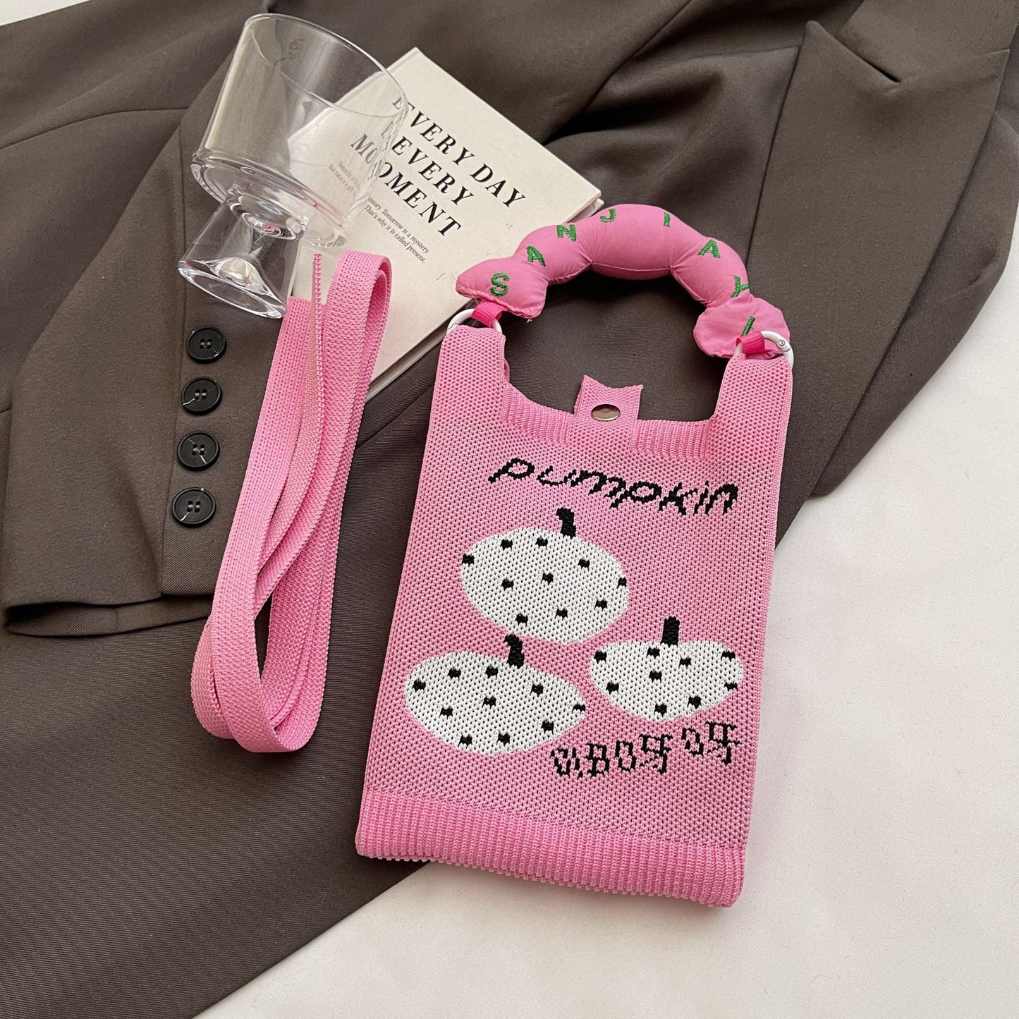 Trendy Knitted Crossbody Phone Bag Cute Cartoon Design