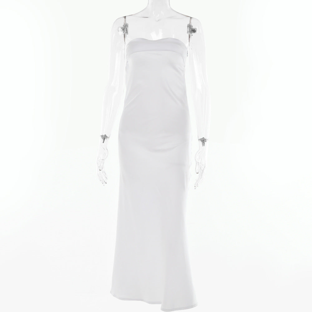 Banquet Evening Dress Drape Hot Girl Dress New Solid Color Backless Waist Long Skirt