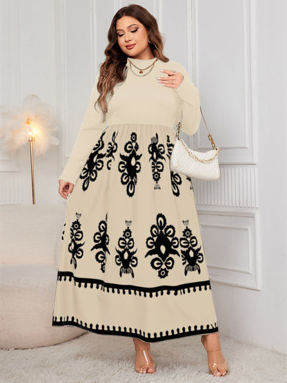 High-Waisted Floral Maxi Dress Polyester Elegant Casual Dress