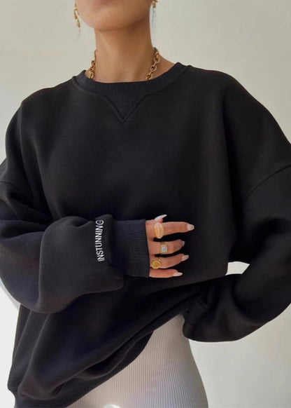Oversized Cotton Blend Sweatshirt With Ribbed Cuffs