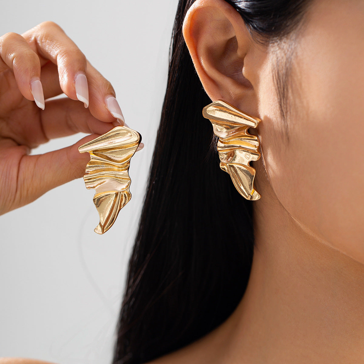 Irregular Liquid Metal Wrinkle Earrings Trendy Minimalist Heart Design