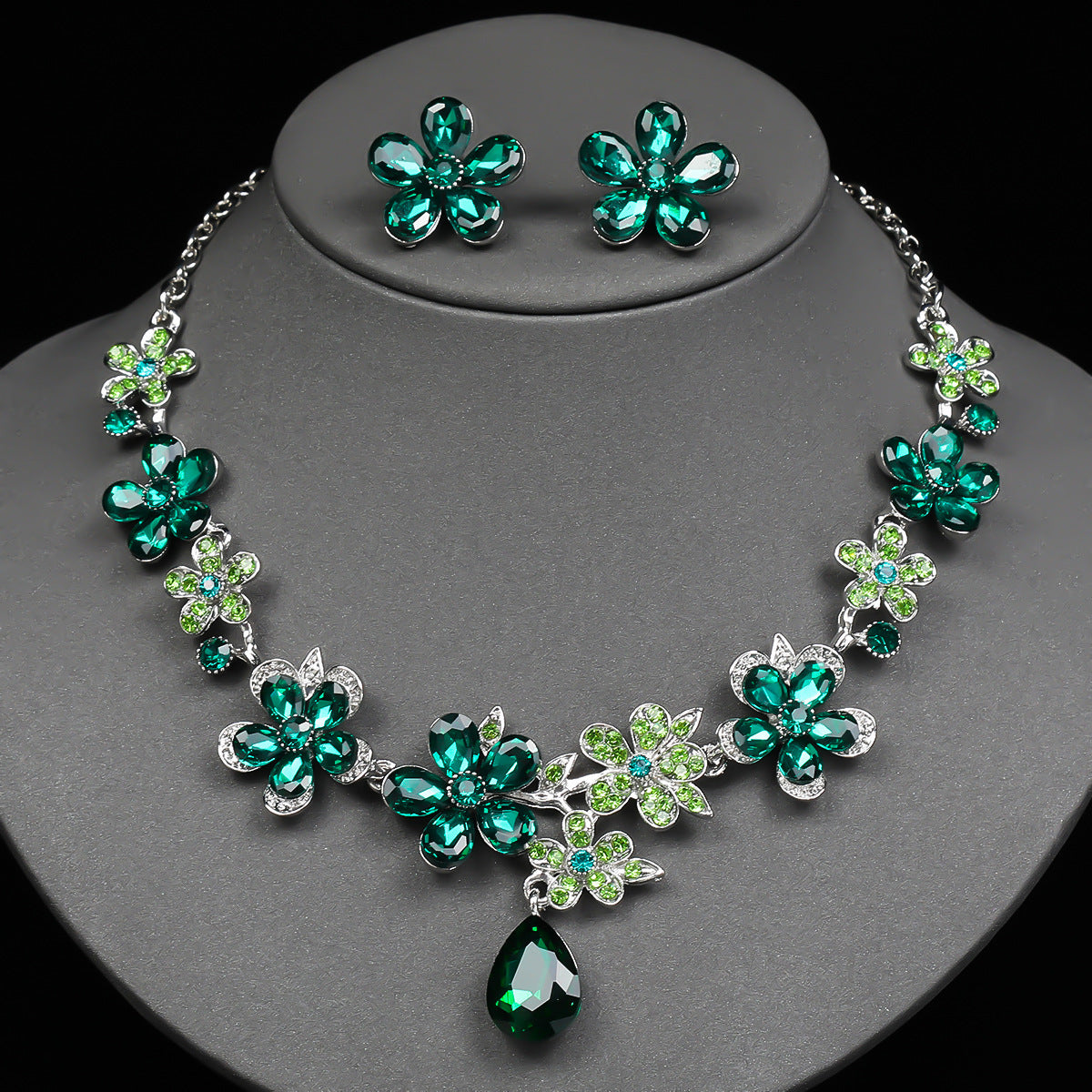 Floral Drop Necklace and Earring Set Vintage Jewelry