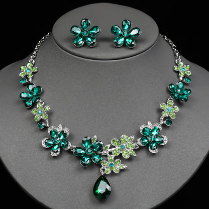 Floral Drop Necklace and Earring Set Vintage Jewelry