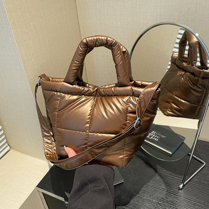 Trendy Nylon Bucket Bag Glossy Finish Casual Style