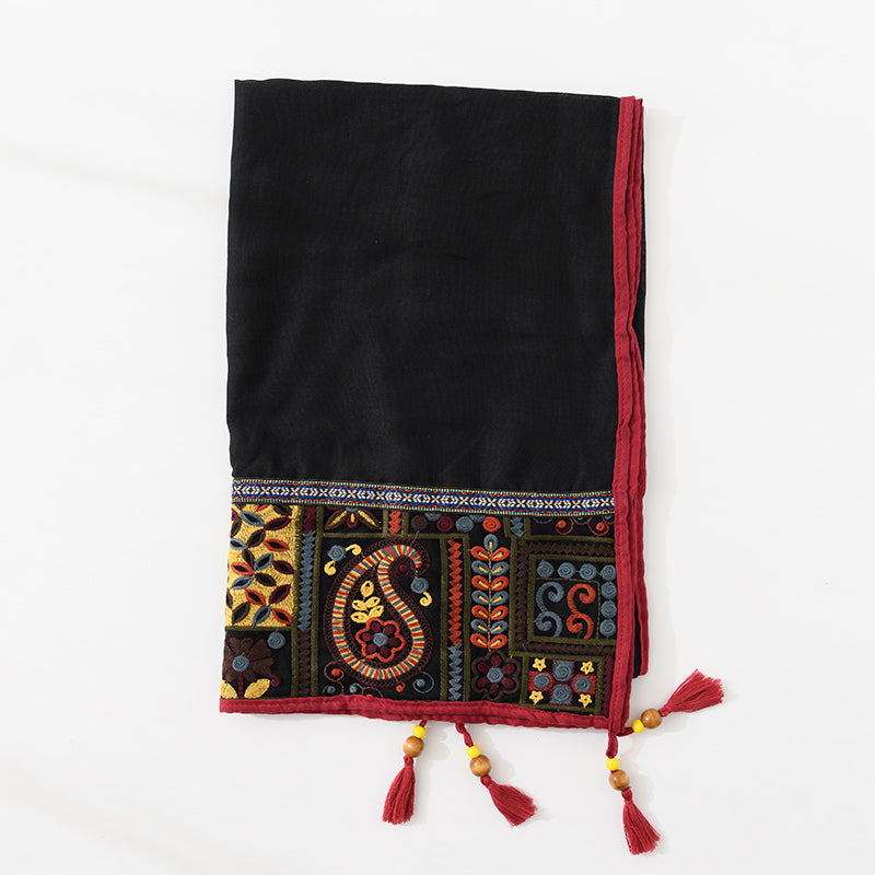 Ethnic Style Shawl Scarf Female Cotton Retro Embroidered Silk Scarf Spring And Autumn Versatile Embroidered Scarf