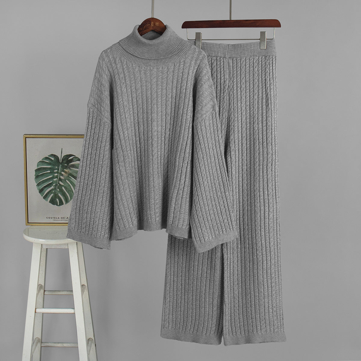Twisted Knit Sweater Pants Set Casual Women's Outfit