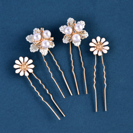 Bridal Hair Accessories Handmade Pearl Daisy Hairpins U-Shaped Hair Forks
