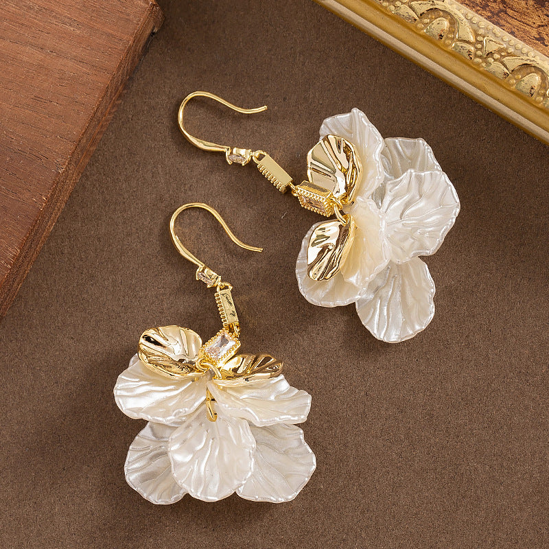 Elegant Floral Petal Earrings With Zirconia