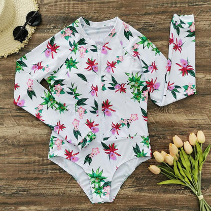 Zipper Surfing Suit One-Piece Long-Sleeved Swimsuit Women