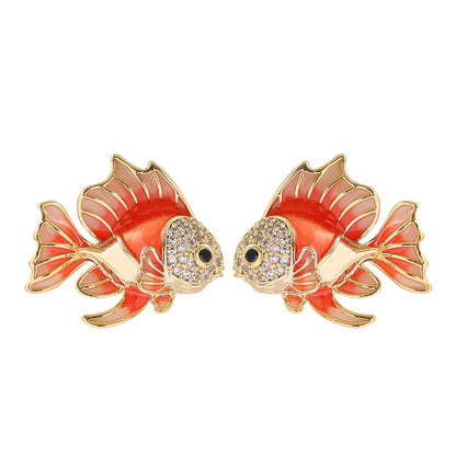 Elegant Koi Fish Stud Earrings With Drip Oil Design