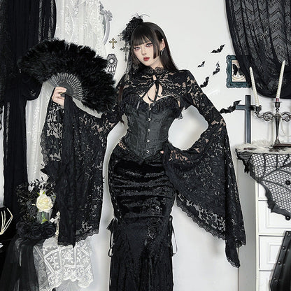 Dark Lace Crop Cardigan Summer Streetwear