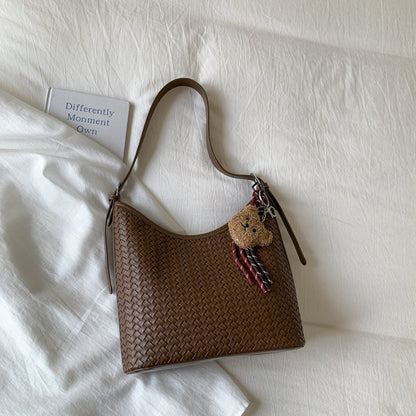Trendy Woven Texture Bucket Tote Bag Large Capacity Casual Shoulder Bag
