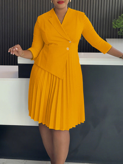 Elegant A-Line Dress With Suit Collar Made Of Polyester