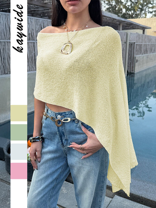 Chic Sheer Knit Cape Top for Casual Outings