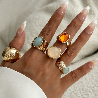 Geometric Vintage Gemstone Ring Set For Women