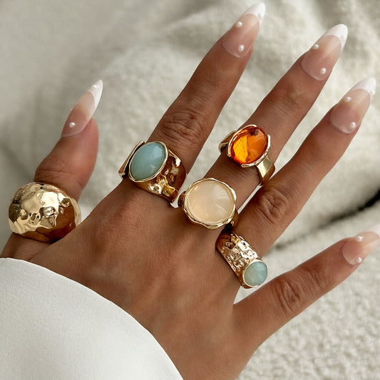 Geometric Vintage Gemstone Ring Set For Women
