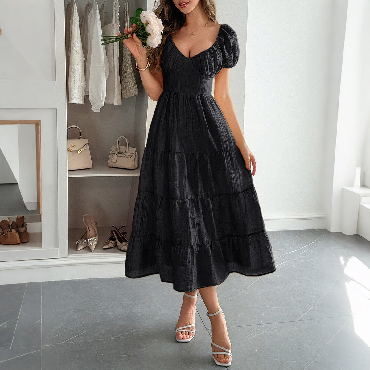 Floral A-Line Maxi Dress With Elastic Waist