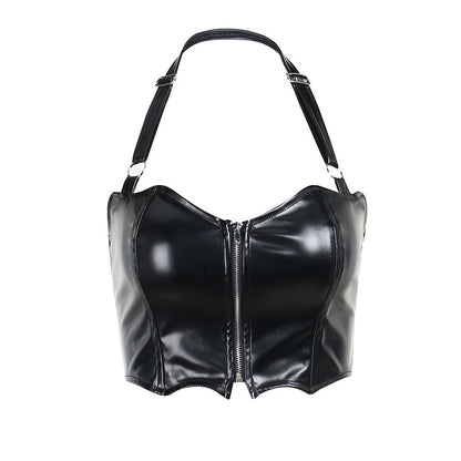 Dark Batwing Crop Top Women Sexy Zipper Tank Top