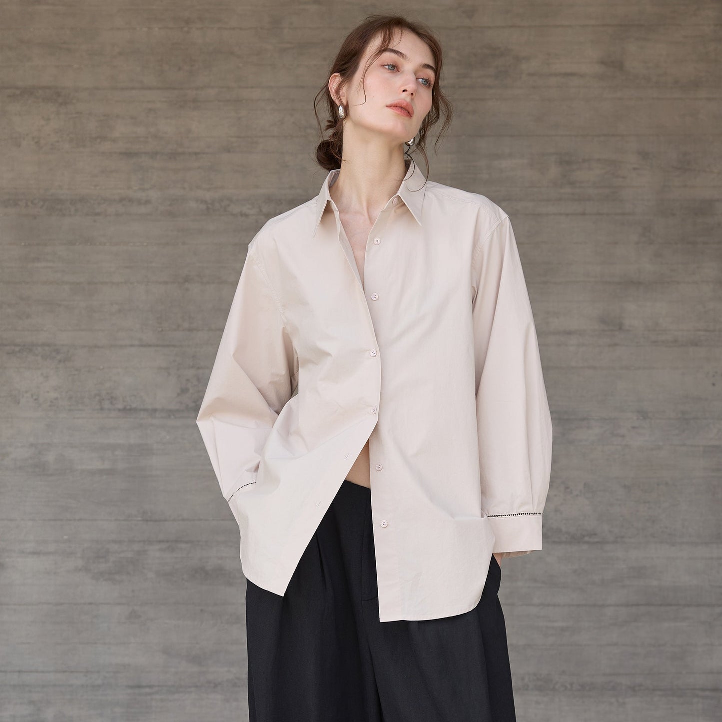 Cotton Long Sleeve Shirt with Lace Design for Effortless Style