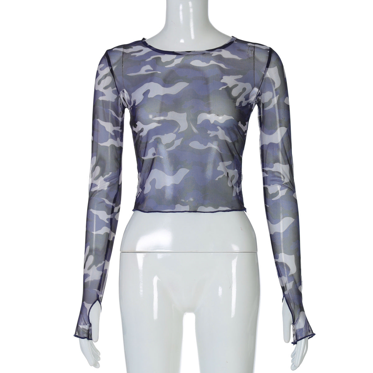 Women's Camouflage Mesh Long Sleeve T-Shirt Trendy Streetwear