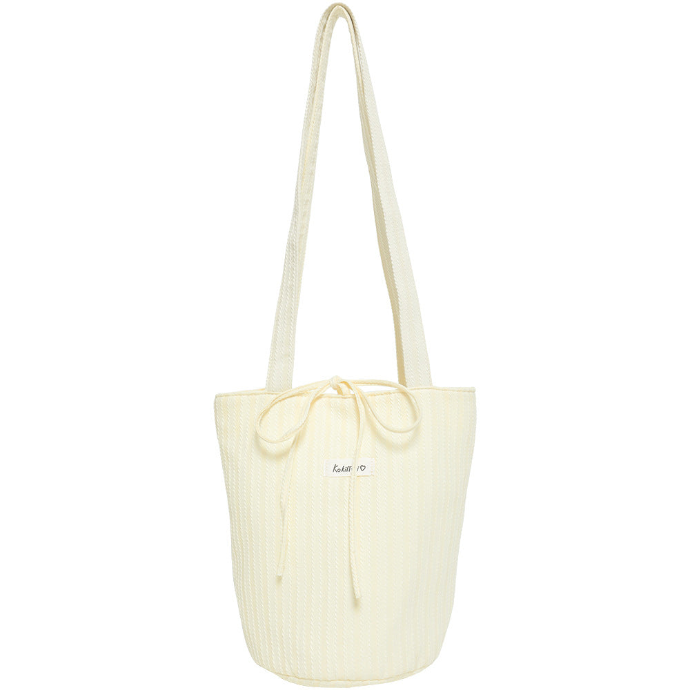 Color Block Striped Canvas Bucket Bag