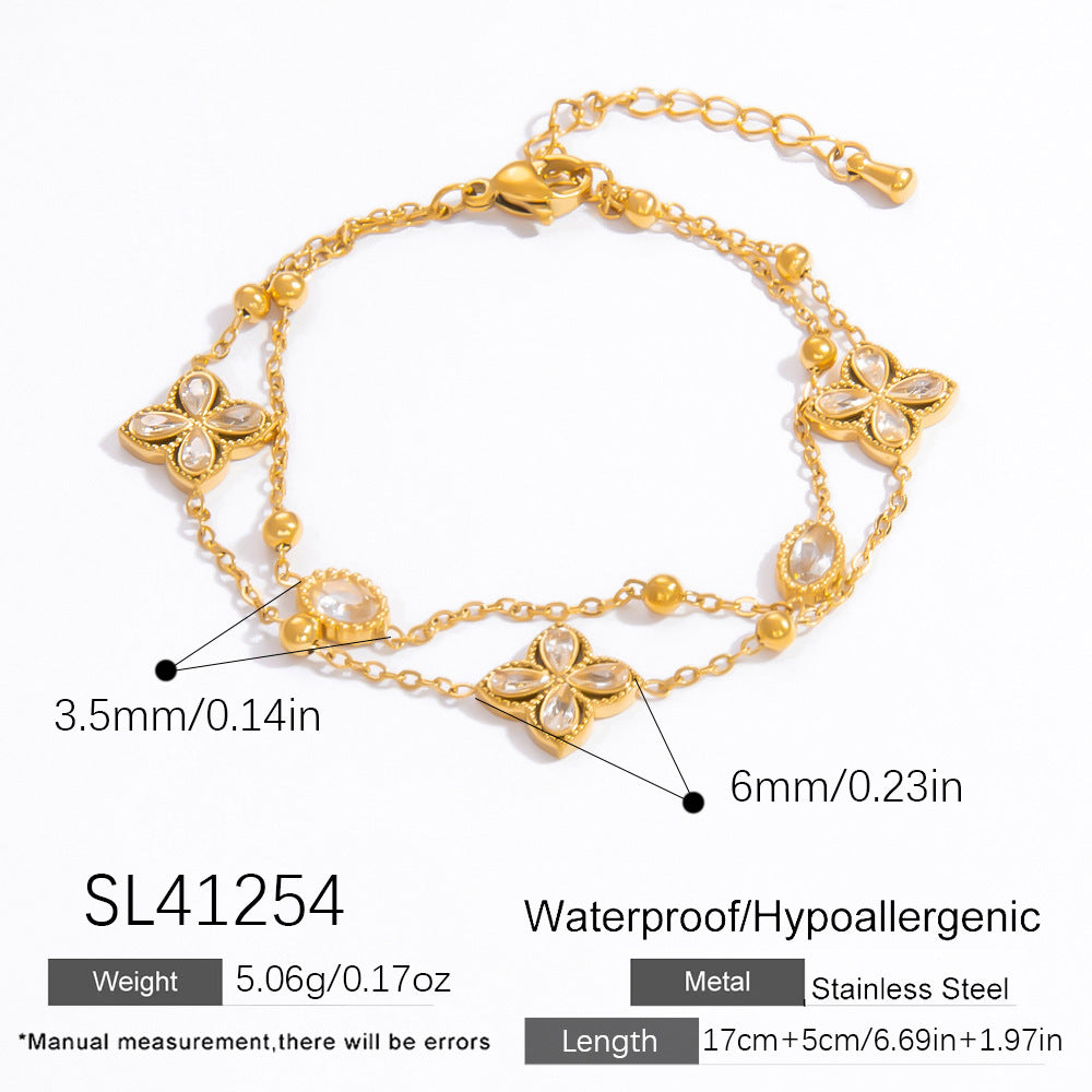 4-Leaf Clover Stainless Steel Bracelet 18K Gold Plated Women's Jewelry