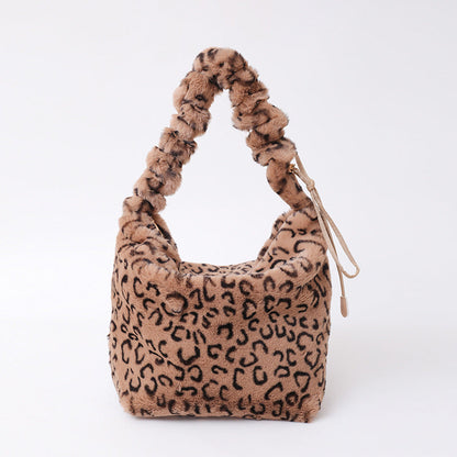 Retro Leopard Print Plush Shoulder Bag Large Capacity Crossbody Bag