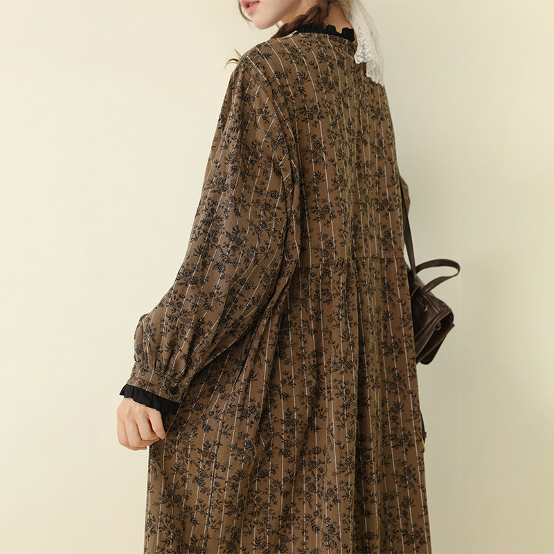 Floral A-Line Long Sleeve Dress with Ruffle Detail